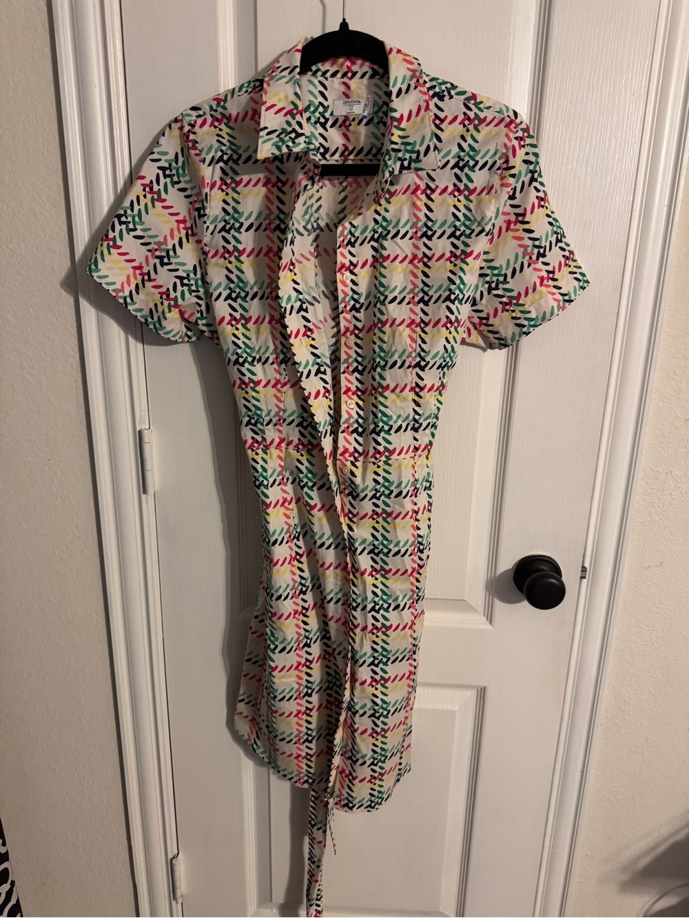 UNTUCKit White Short-Sleeve Shirt Dress with Multicolor Abstract Print